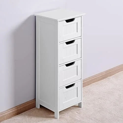 Narrow Bathroom Floor Cabinet with 4 Drawers White M743