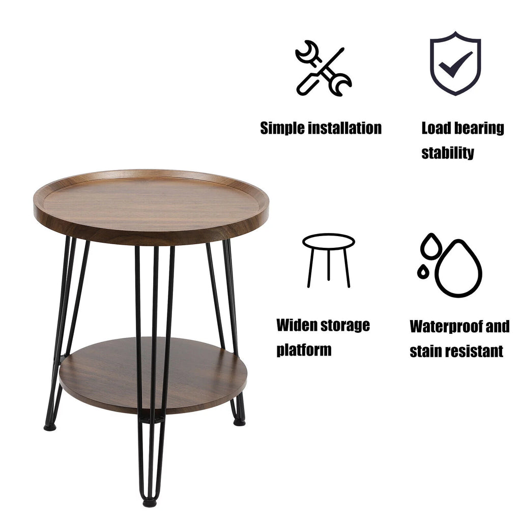 Round End Table with Storage Shelf Metal Leg O50369