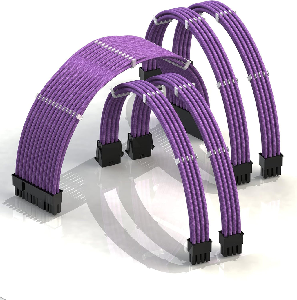 50cm Sleeved PSU Cable Extension Kit with Comb, Red Black, 24 P (20+4), 8 P CPU, 8 P GPU, 500mm, Pack of 2 F267