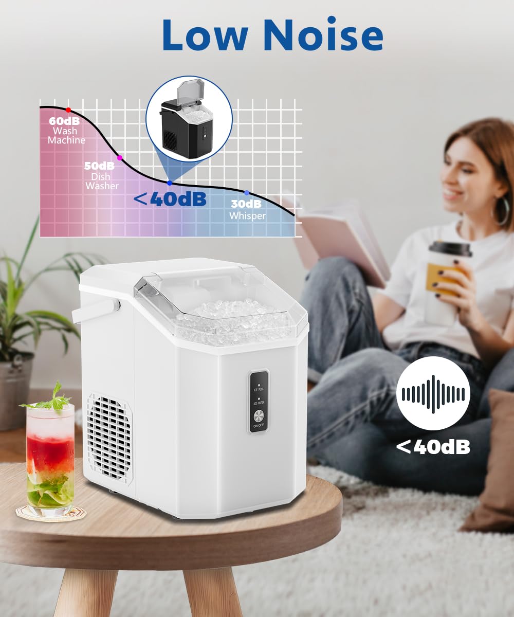 Nugget Ice Maker, 10,000pcs/33lbs/Day, Portable Countertop with Handle, Self-Cleaning, Ice Scoop and Basket, White T52552