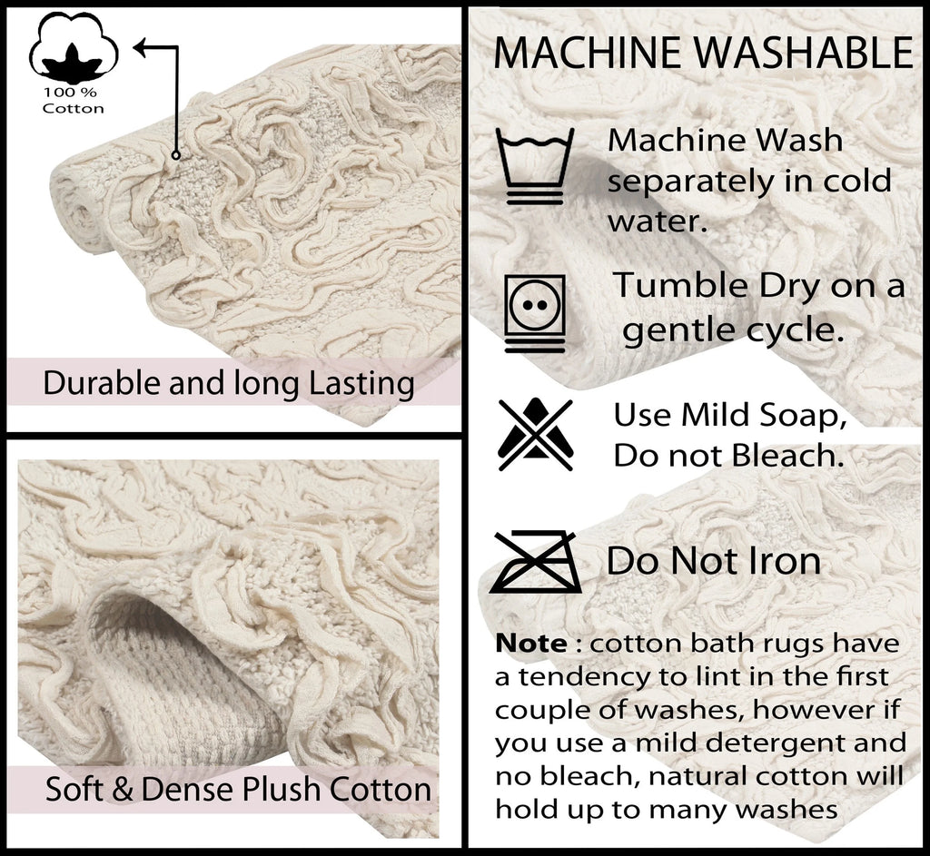 100% Cotton Tufted Bath Rugs 2 Piece Set Ivory F6036