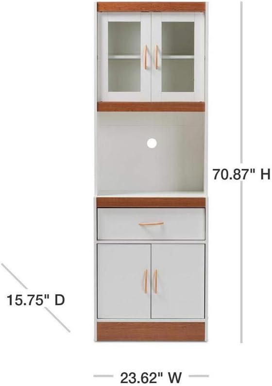 White and Cherry Finished Kitchen Cabinet and Hutch P590