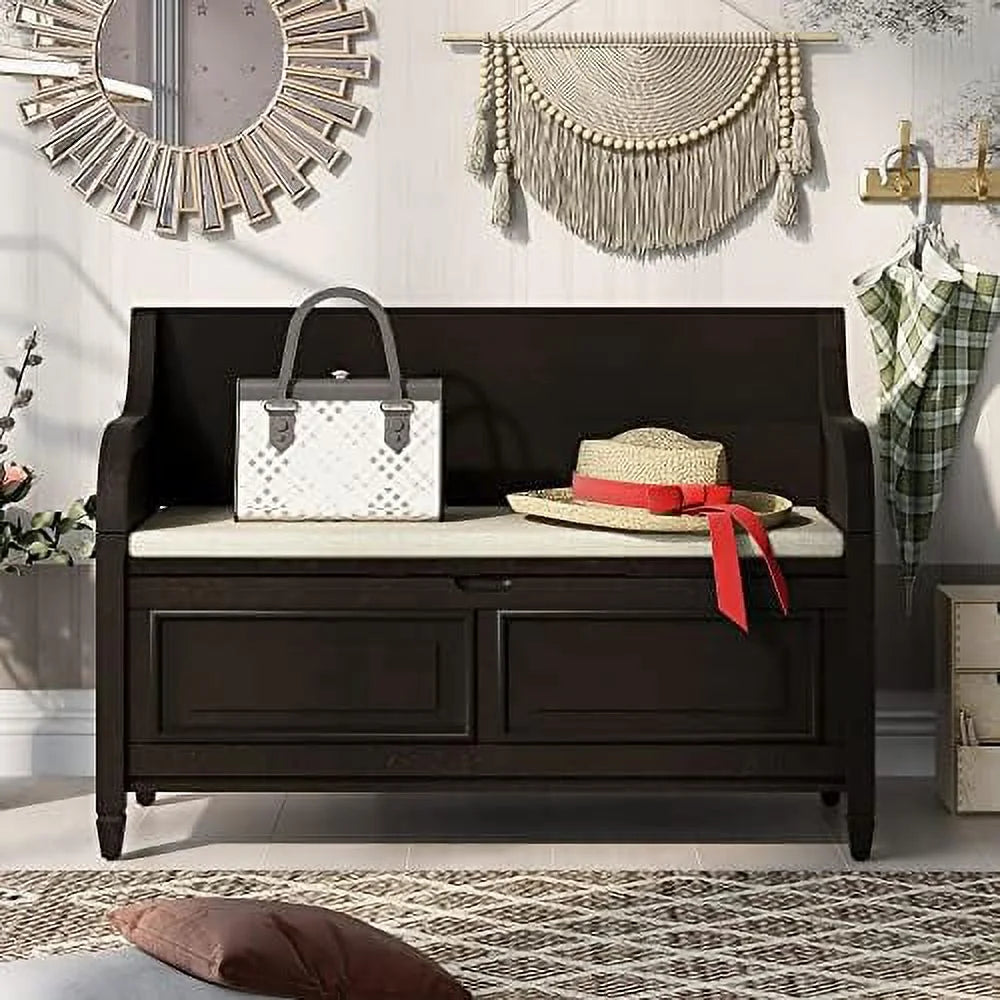 Brown Cushion Shoe Bench with 2 Doors Cabinet S266253