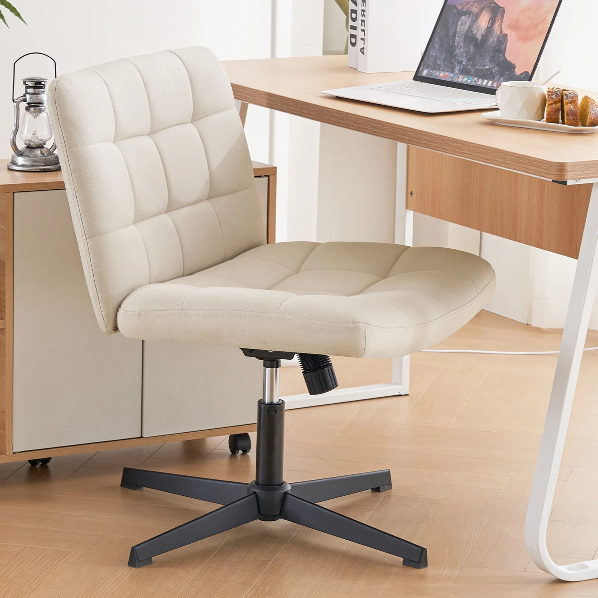 Beige Armless Swivel Ergonomic Office Chair Q2752