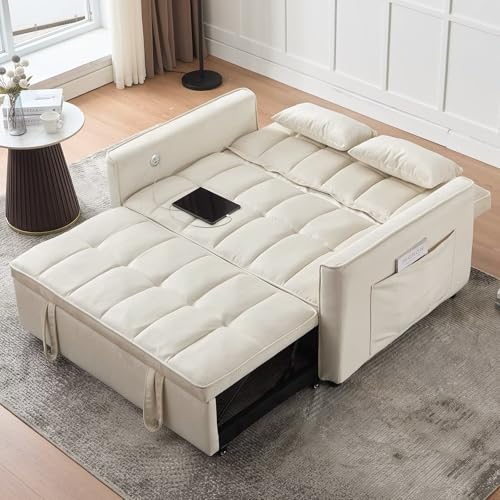 Light Grey Velvet Convertible Sleeper Sofa Couch Bed with USB Z43466