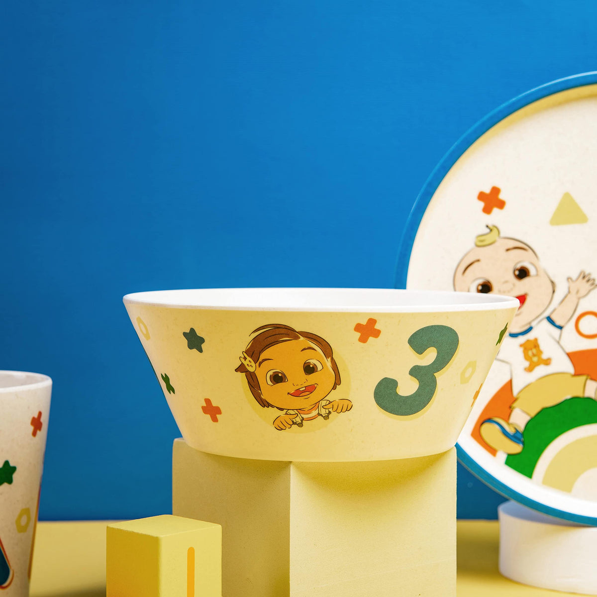 Kids Dinnerware Set 3 Pieces Melamine Bamboo Plate Bowl Tumbler J153