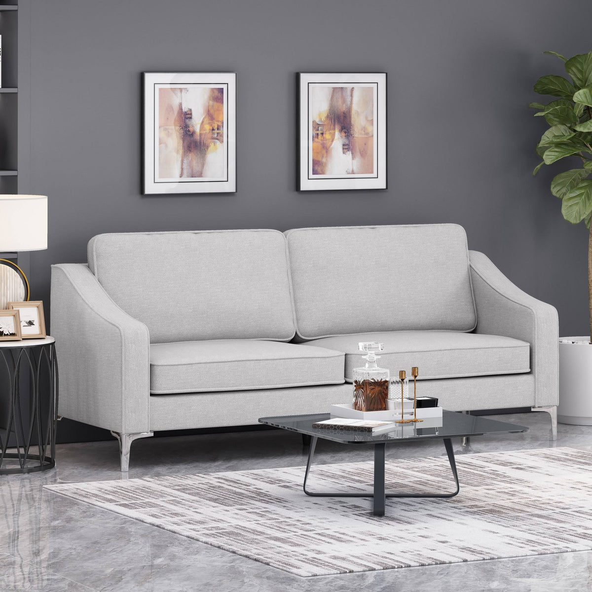 Dark Granite Silver Gray Polyester 3 Seater Sofa G847