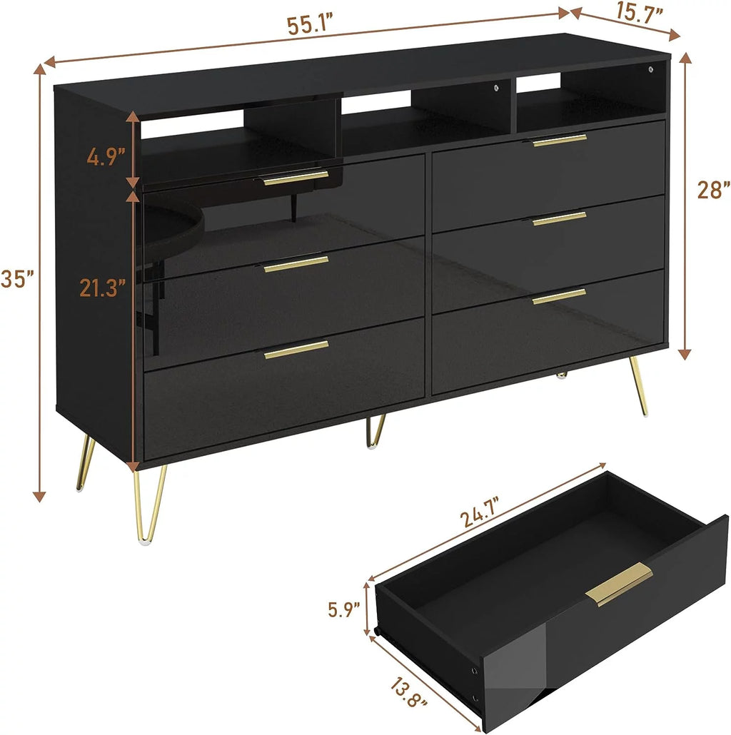 White 6 Drawer Wood Dresser with LED Lights A9901
