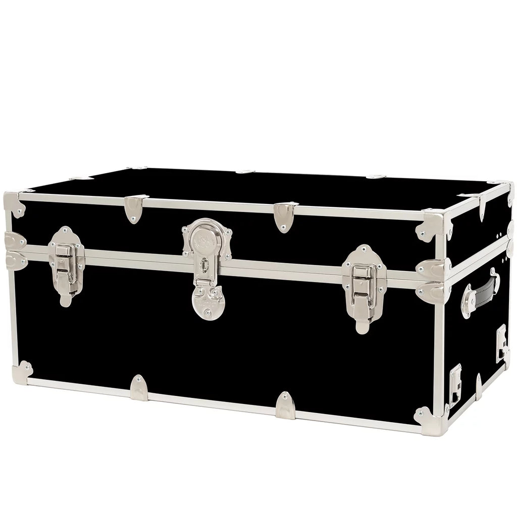 Large Leather Embossed Vinyl Trunk with Removable Wheels 32"x18"x14" (Black) R300152