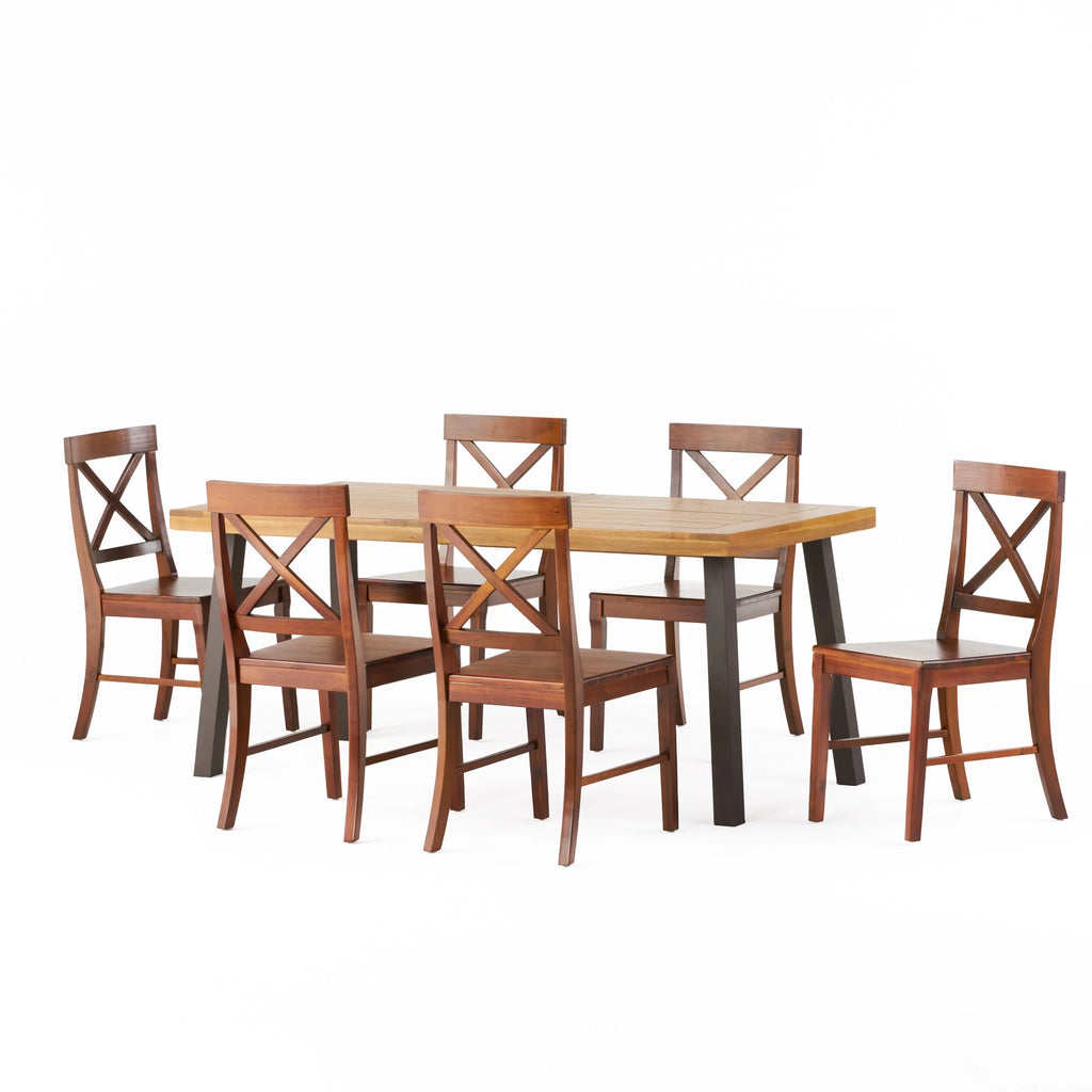 Acacia Wood and Metal 7 Piece Dining Set C60003