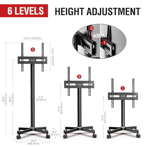 Rolling TV Stand for 32-65 inch Flat/Curved TVs with Tilting Height Adjustment J14106