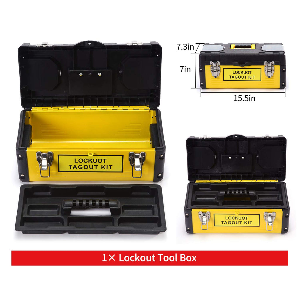 Lockout Tagout Kit with Safety Padlocks, Hasp, Breaker Lockout, Ball Valve Lockout, Steel Cable Lockout, Plug, Valve Lockout, Tags P31119