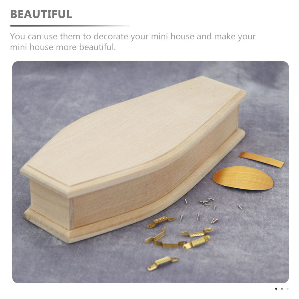 Miniature Coffin Wood Doll House Decoration Z44835