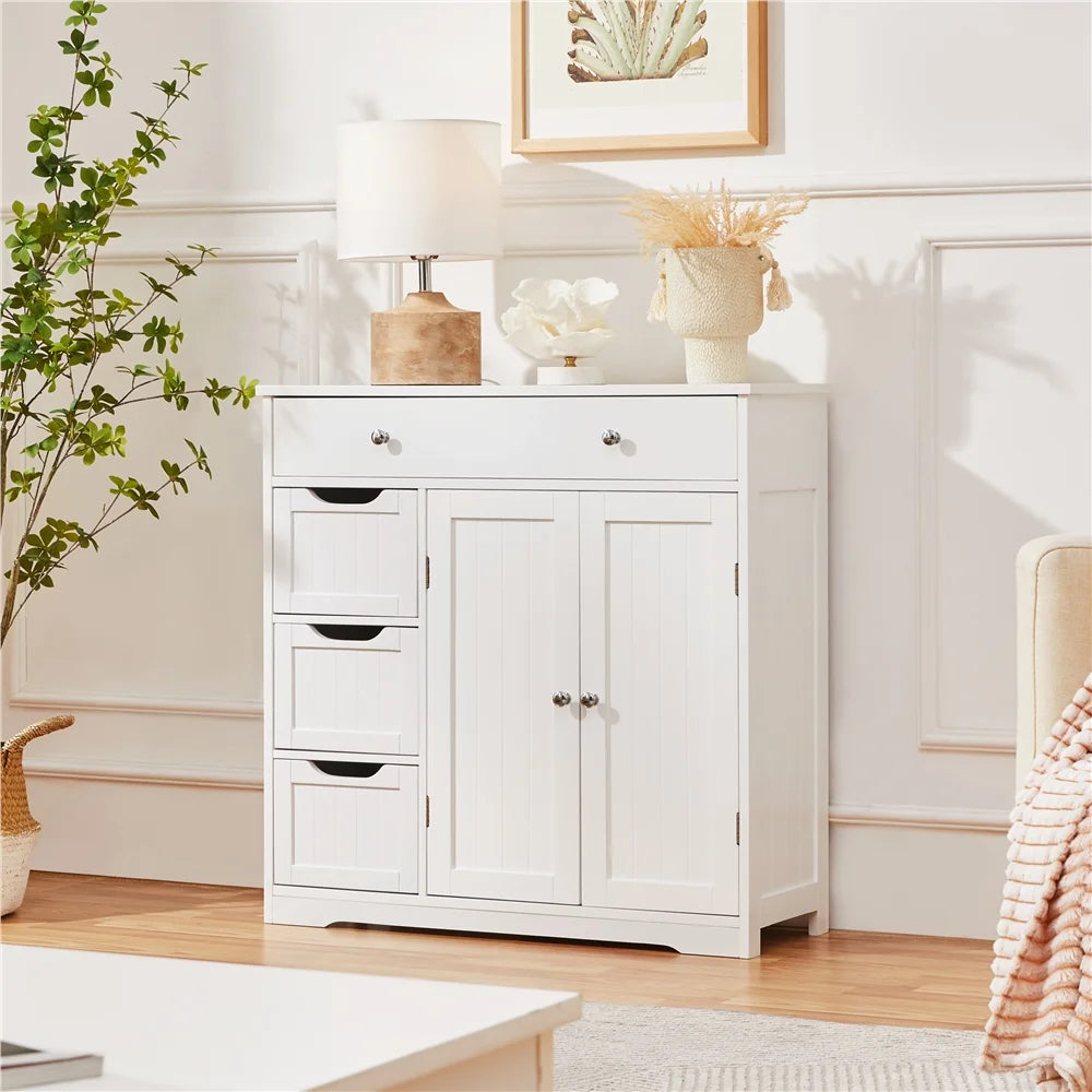 White 4 Drawer Floor Storage Cabinet with Adjustable Shelf G782