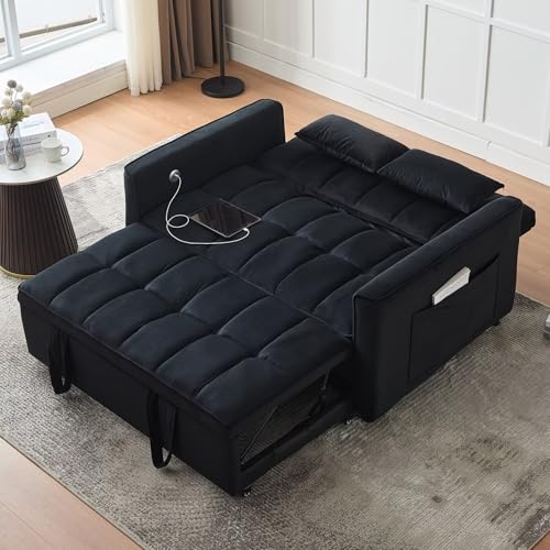 Light Grey Velvet Convertible Sleeper Sofa Couch Bed with USB Z43466