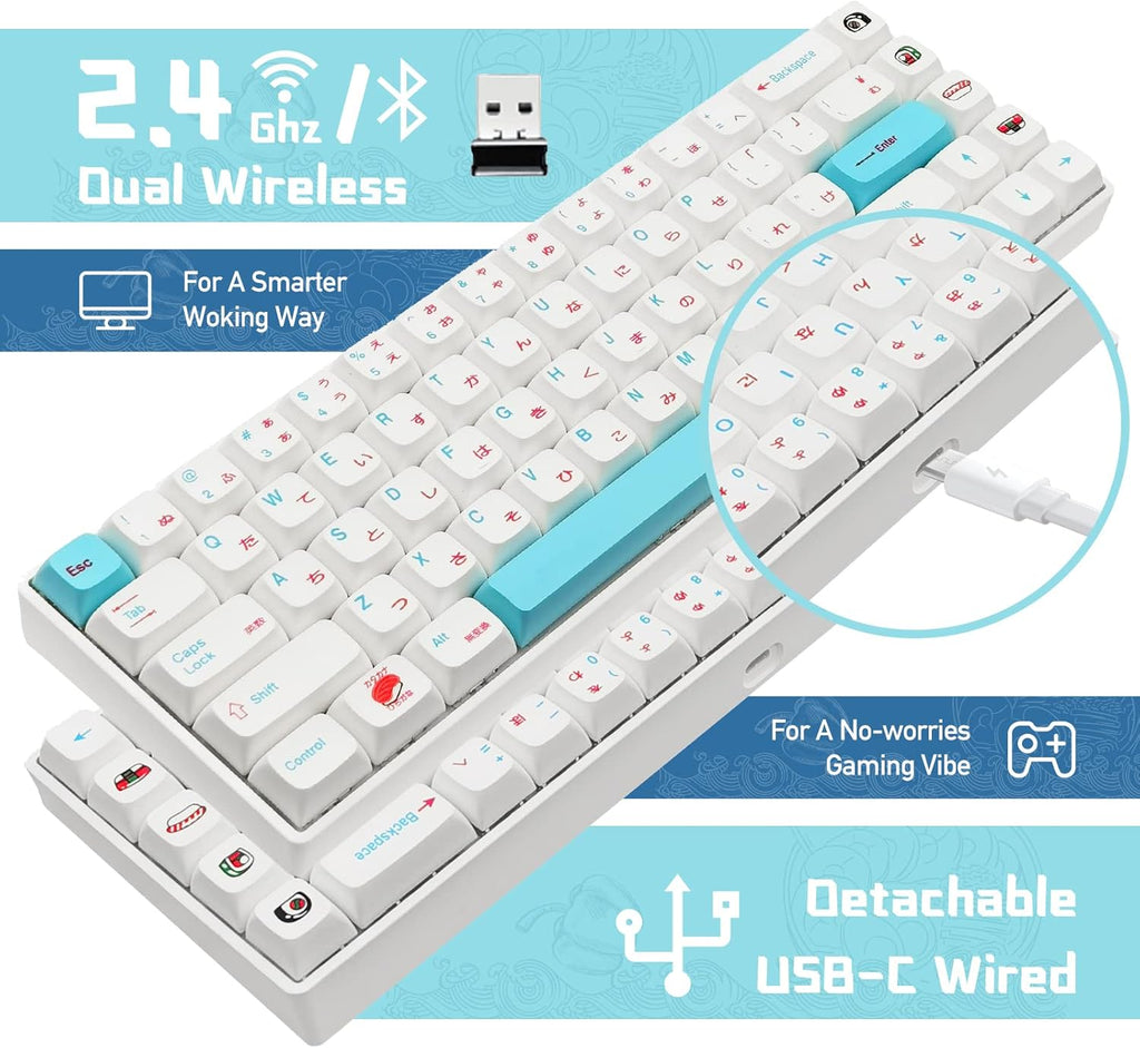 Wireless Mechanical Gaming Keyboard 68 Keys RGB Backlit PBT Keycaps Q179