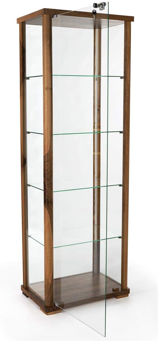 Full Glass Narrow Curio Cabinet with Locking Doors Walnut K6686