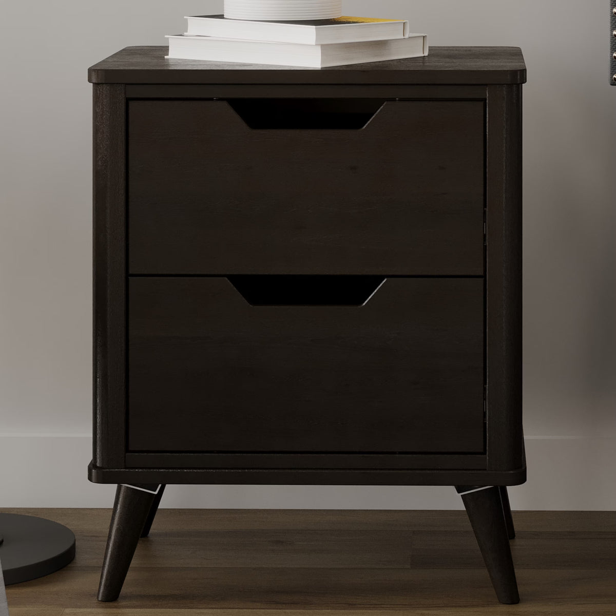 Walnut Solid Wood Nightstand with Two Storage Drawers T9655