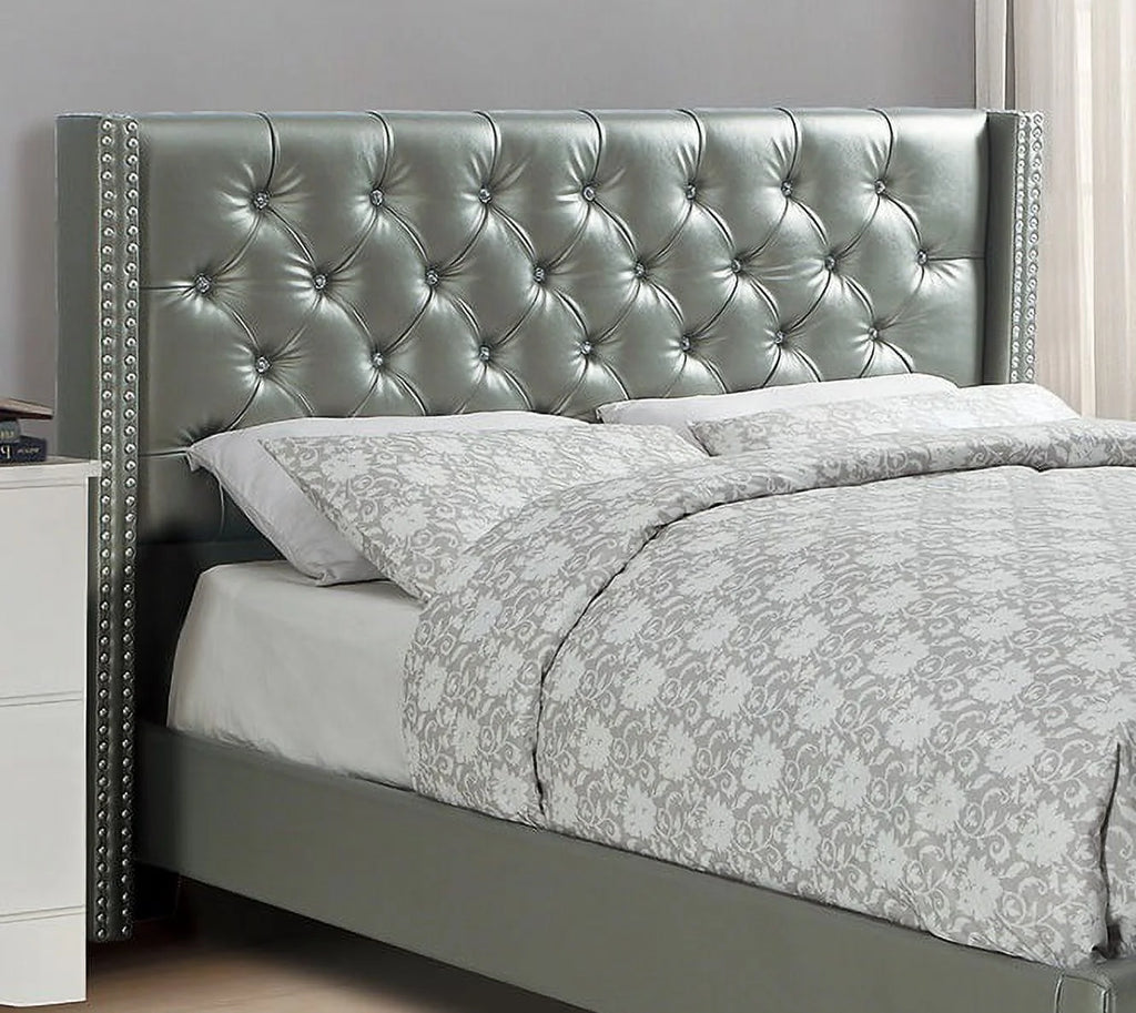 Queen Size Silver Faux Leather Upholstered Bed Frame N676