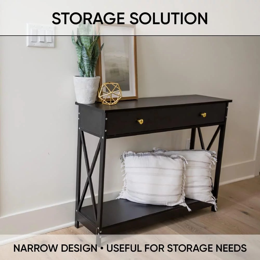 Narrow Wood Entryway Sofa Table with One Large Drawer Q76137