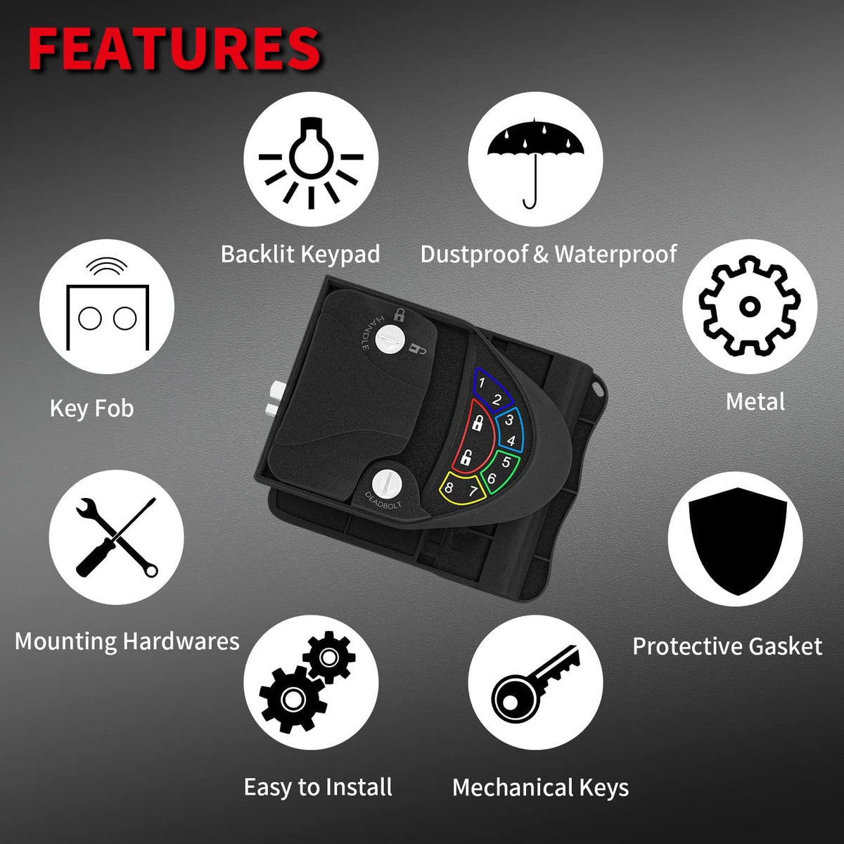 Metal RV Lock Keyless Entry with Deadbolt, Backlit Keypad, Wireless Fobs, Keys and Gasket O3172