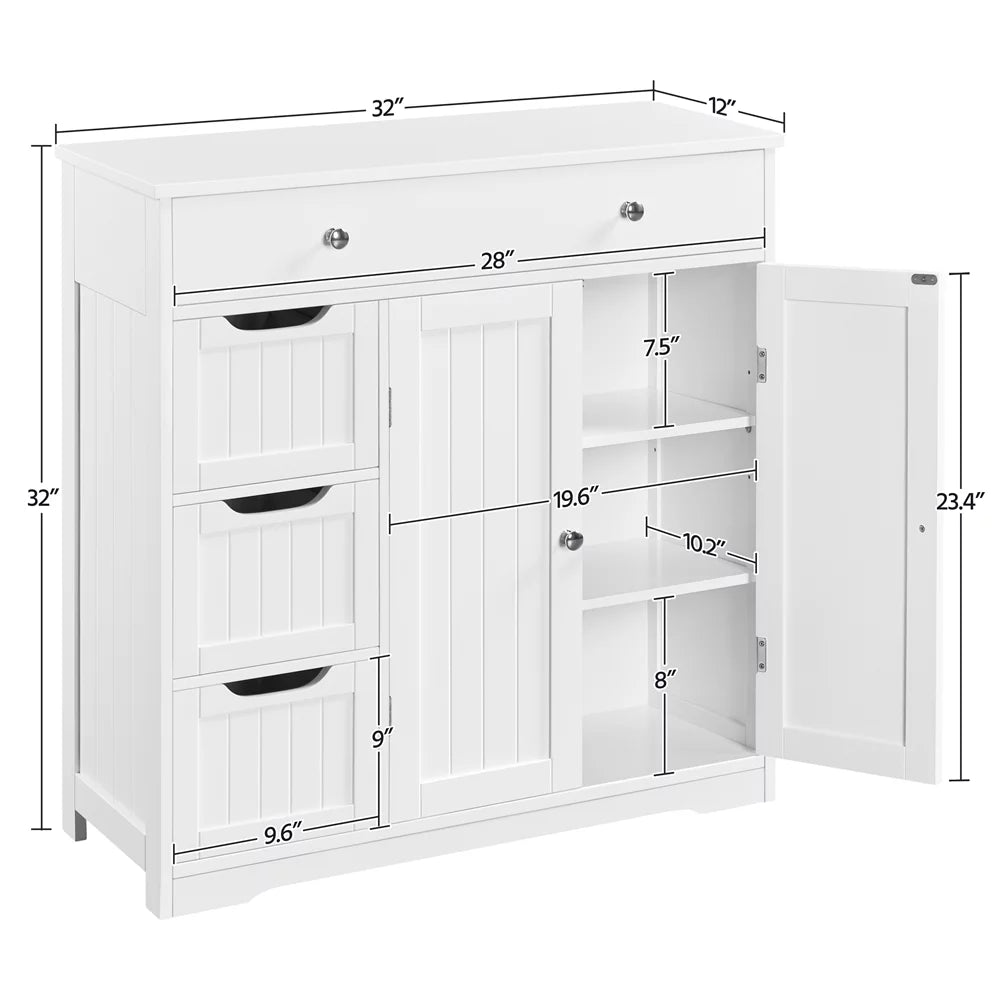 White 4 Drawer Floor Storage Cabinet with Adjustable Shelf G782