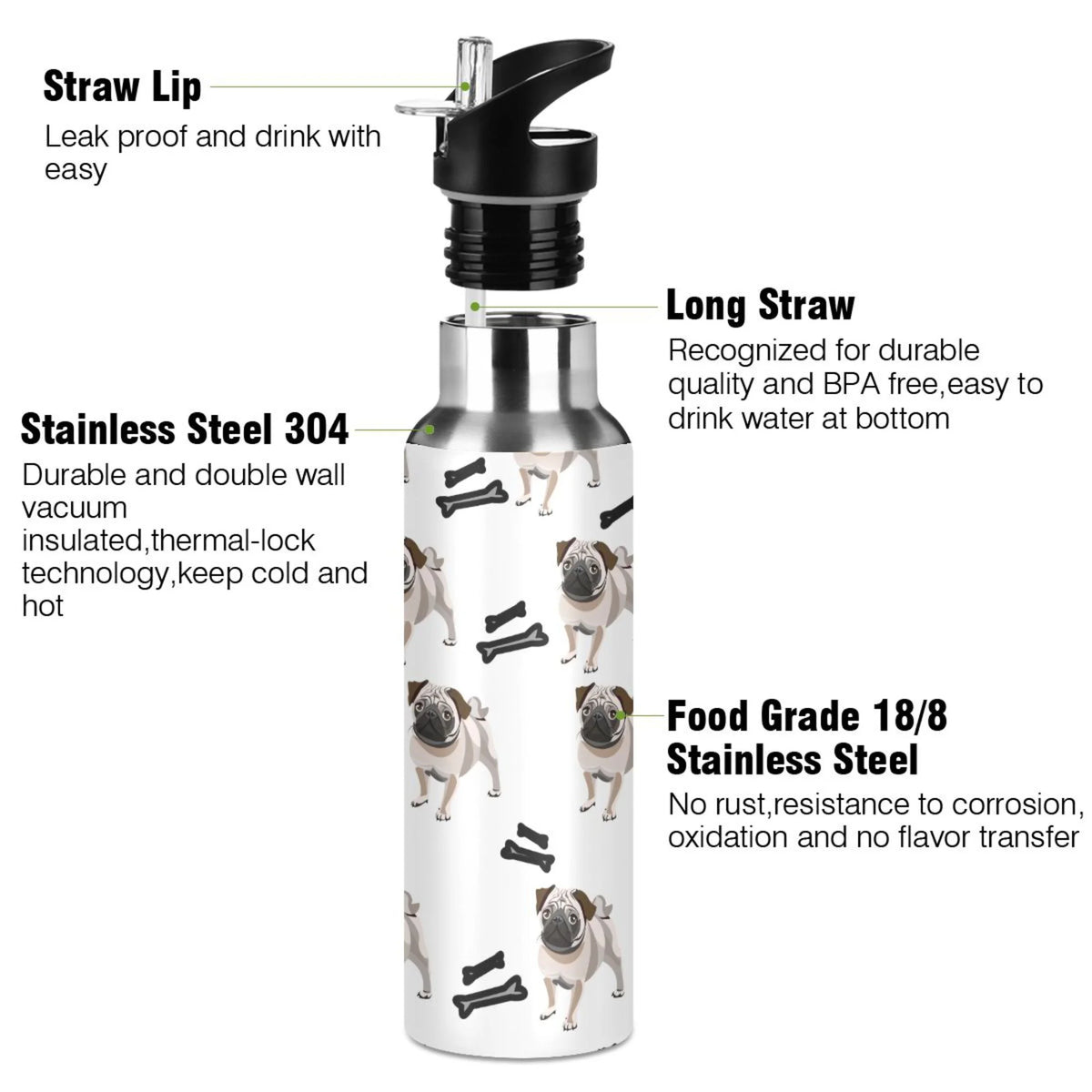 Stainless Steel Insulated Water Bottle with Straw Lid X606