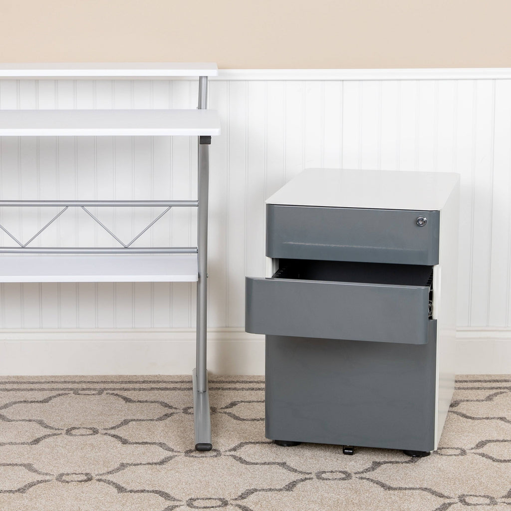 White 3 Drawer Mobile Locking Filing Cabinet I9072