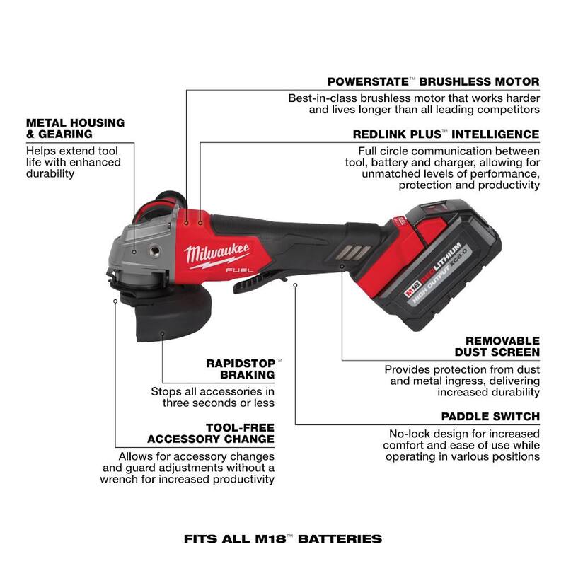 18V Lithium-Ion Brushless Cordless 4-1/2 in./5 in. Grinder and Hammer Drill D7832