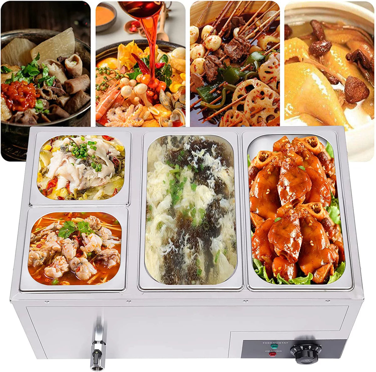 850W Stainless Steel 4-Pan Commercial Food Warmer K37996