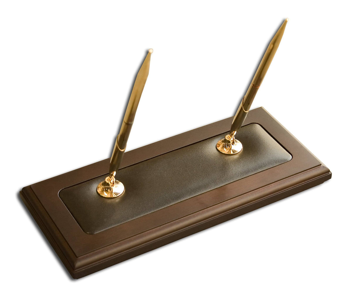 Walnut and Leather Double Pen Stand H3500