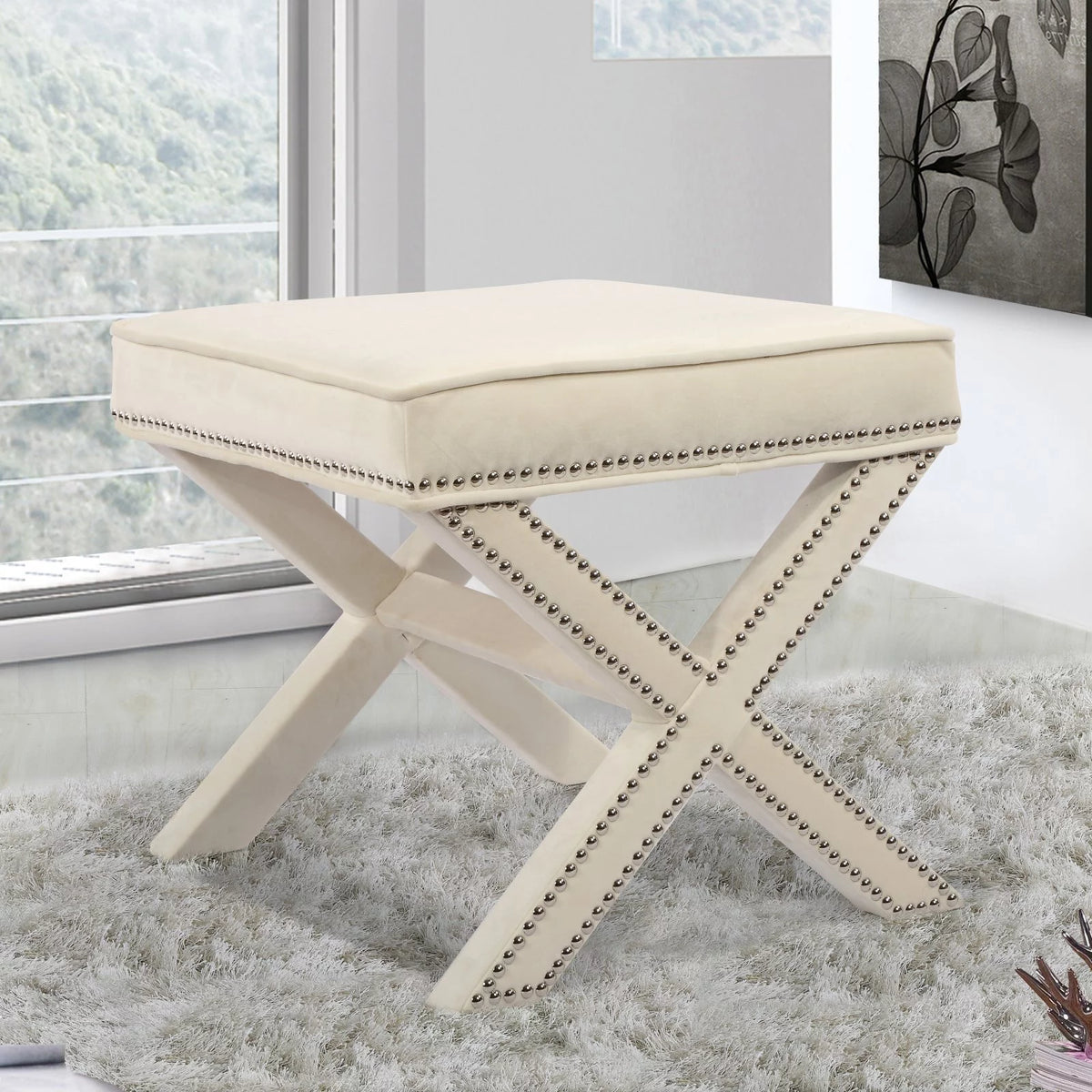 Navy Velvet Ottoman/Bench Z6097