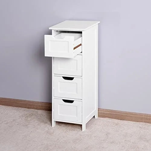 Narrow Bathroom Floor Cabinet with 4 Drawers White M743