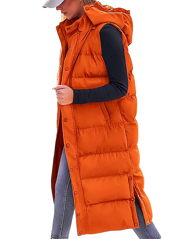 Women's Long Quilted Puffer Vest with Hood Z751