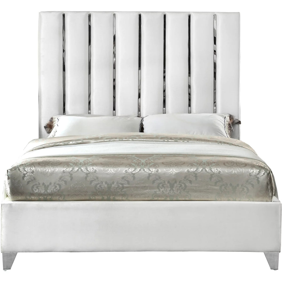 White Velvet King Bed U8820
