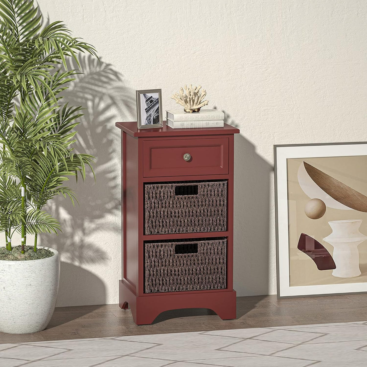Blue Storage Chest Side End Table with 2 Removable Baskets and 1 Drawer U381