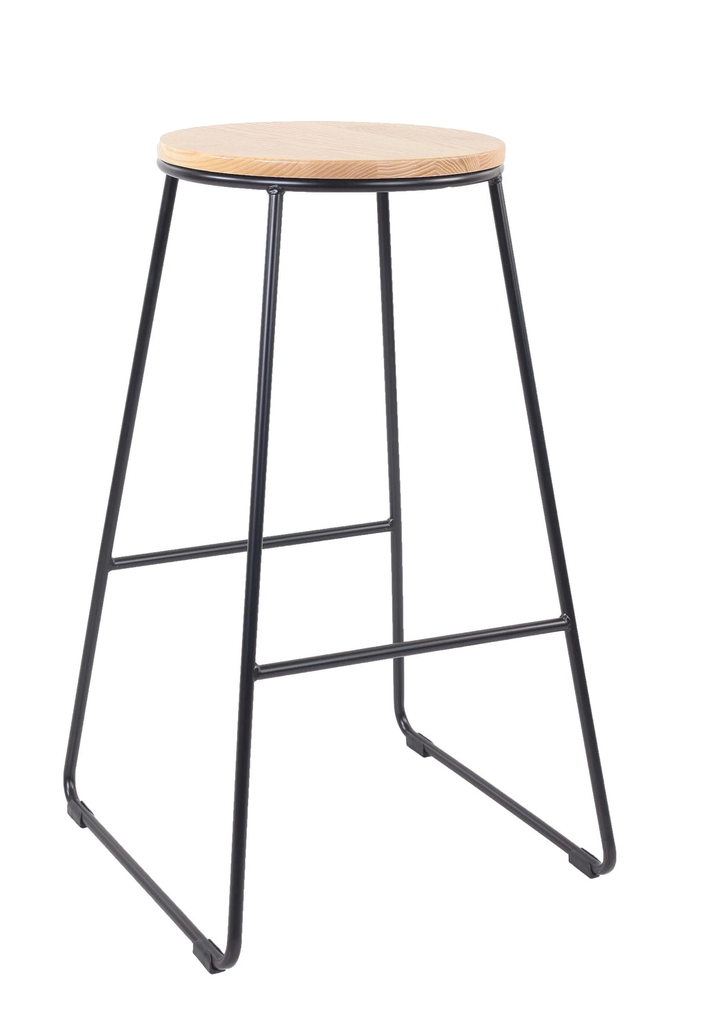 Black Metal Base with Natural Wood Seat Backless Stool G57105