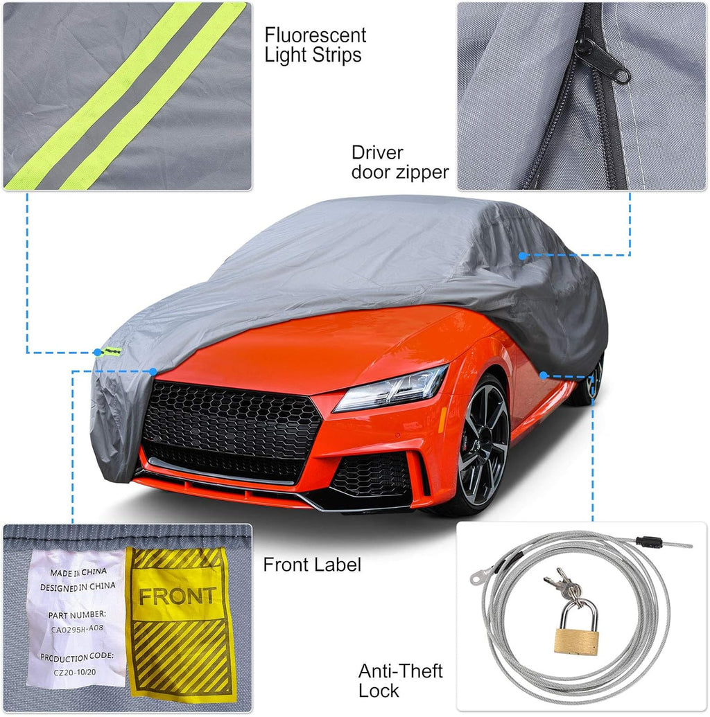 Waterproof Full Car Cover with Door Zipper Lock Straps Storage Bag A102527