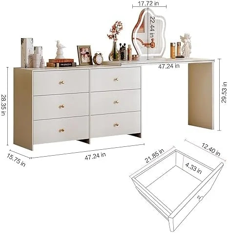 Modern Corner Vanity Table with LED Mirror and 6 Drawers M697422