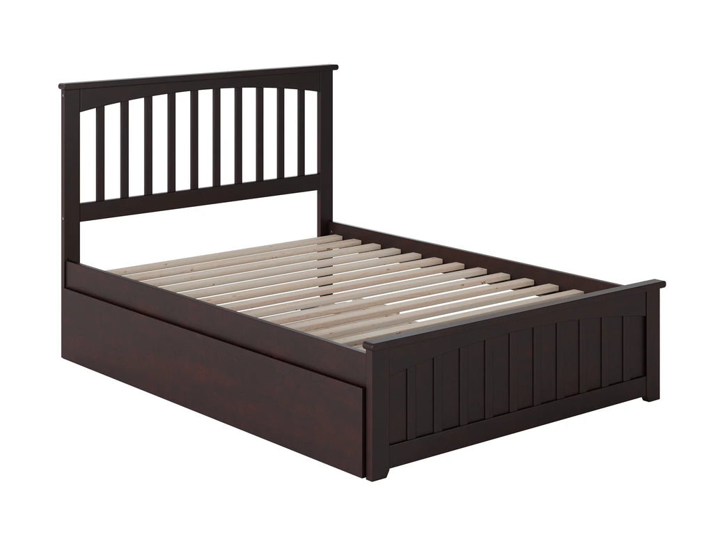 Full Platform Bed with Foot Board and Trundle Bed in Espresso C9281