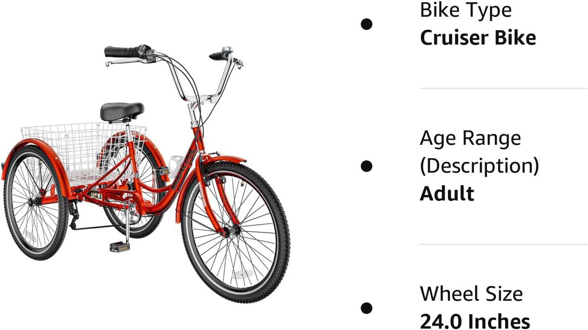 Red 7 Speed 3 Wheel Adult Tricycle with Basket K61542