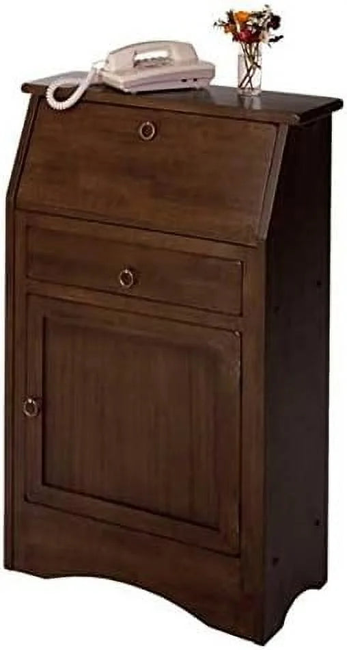 Secretary Desk with Cabinet Door, Fold-Down Table, Shelves, Walnut Finish I98245