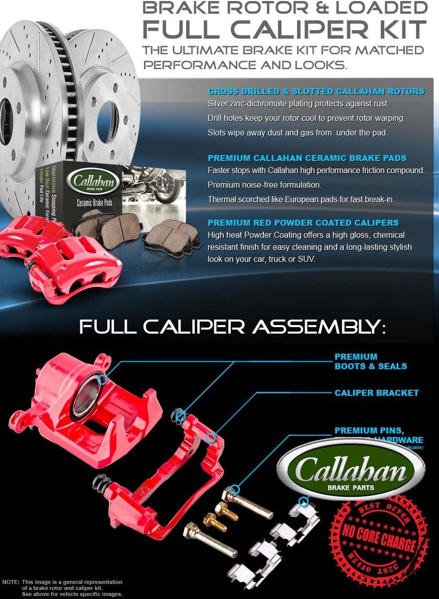 Powder Coated Red Calipers Rotors Ceramic Pads Performance Kit N835