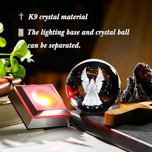 Engraved 3D Crystal Ball Jesus Crucifix Cross Figurine with LED Light Base L80451