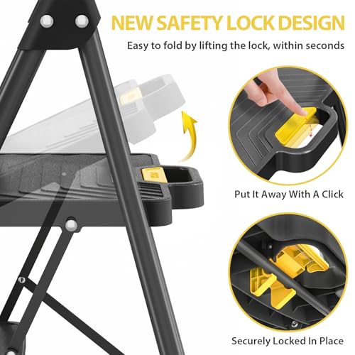 4 Step Steel Step Stool with Handrail, Black R780792