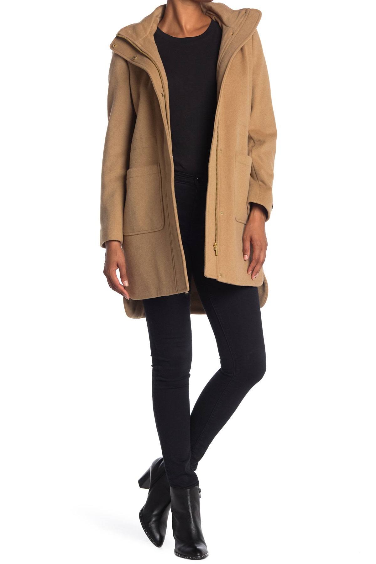 Camel Hooded Wool Blend Coat T31316