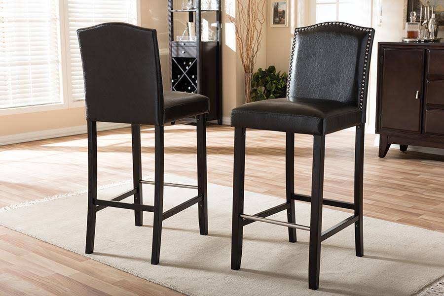 White Modern Bar Stool with Nail Head Trim (Set of 2) W556806