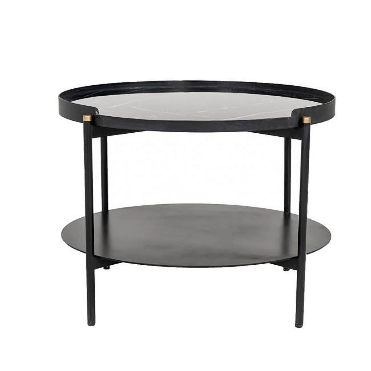 Black Metal Coffee Table with Marble Painted Tray Top D35664