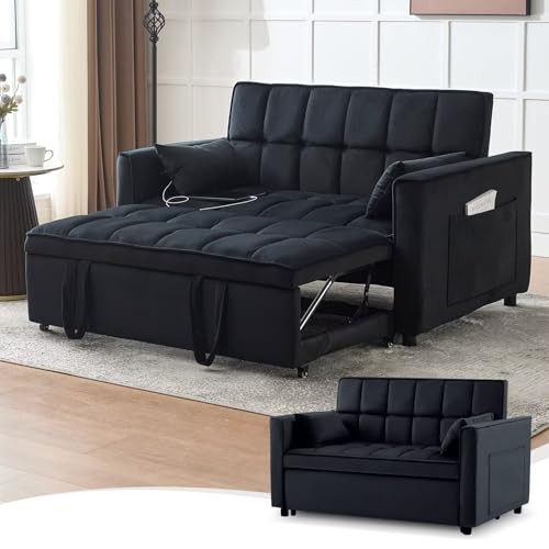 Light Grey Velvet Convertible Sleeper Sofa Couch Bed with USB Z43466