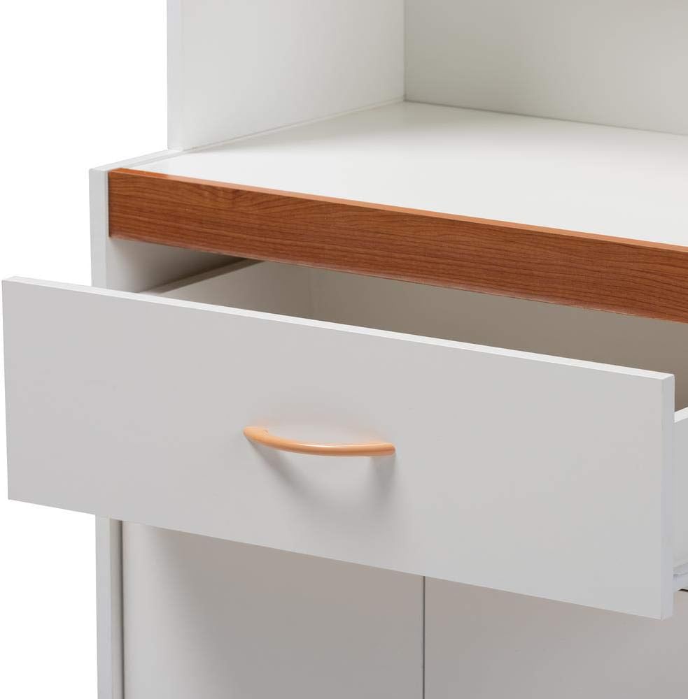 White and Cherry Finished Kitchen Cabinet and Hutch P590